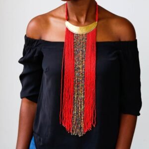 AHERI African beaded fringe necklace