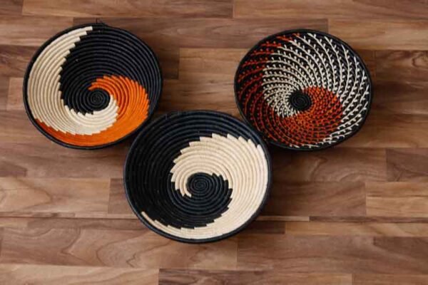 TEWA African Wall baskets, Set of 3 Woven Rwanda Baskets