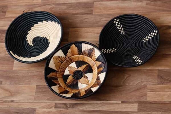 KENA African Wall baskets, Set of 3 Woven Rwanda Baskets