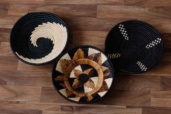 KENA African Wall baskets, Set of 3 Woven Rwanda Baskets