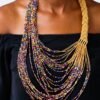 PATO African fringe necklace, Beaded Pendant necklace