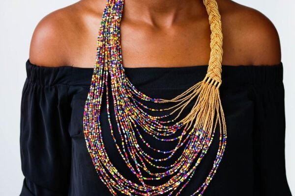 PATO African fringe necklace, Beaded Pendant necklace
