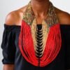 MOTI African Red beaded necklace, Beaded Pendant necklace
