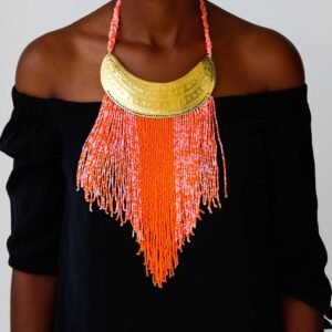 ABO African beaded fringe necklace
