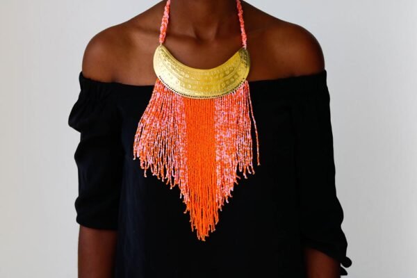 ABO African beaded fringe necklace