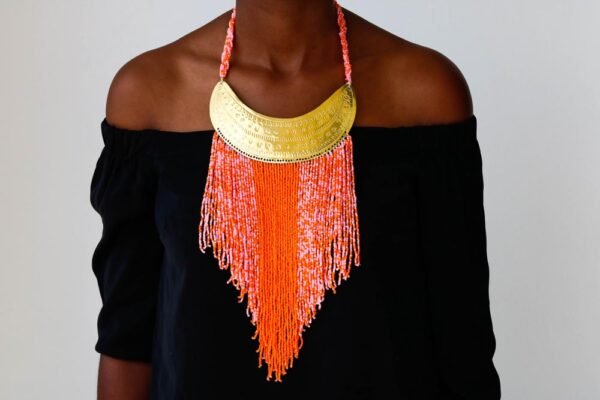 ABO African beaded fringe necklace
