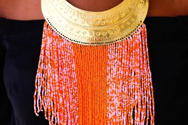 ABO African beaded fringe necklace