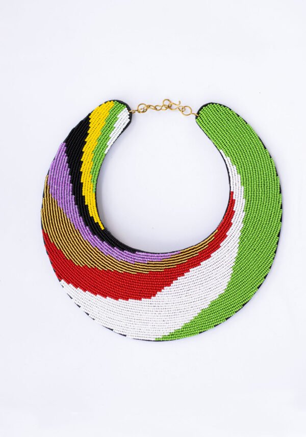 WAKIO African Beaded Leather Necklace, Multi-color necklace