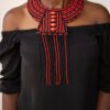 MALKIA African Beaded Leather Necklace, Red and black necklace