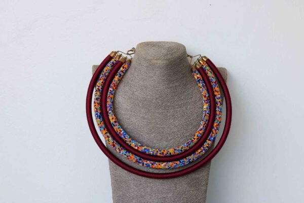 SAHEL African beaded statement necklace, 4 in 1 necklace