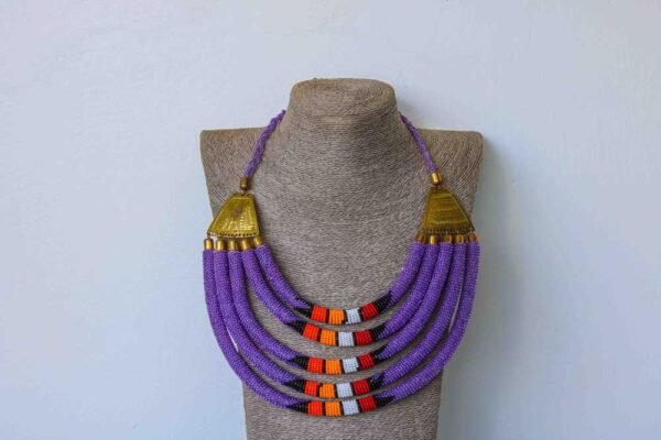 DAUDI African beaded layered necklace, Purple Beaded necklace