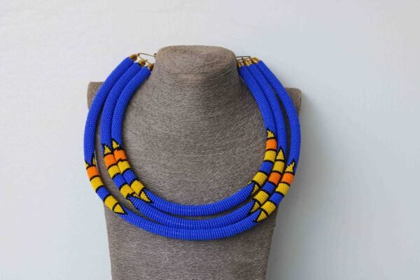 REHEMA Blue Beaded Necklace, African Statement necklace