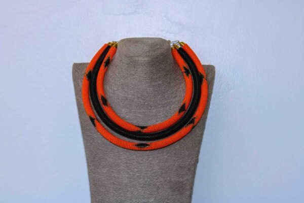 JAFARI Orange Beaded Necklace, African Layered Necklace