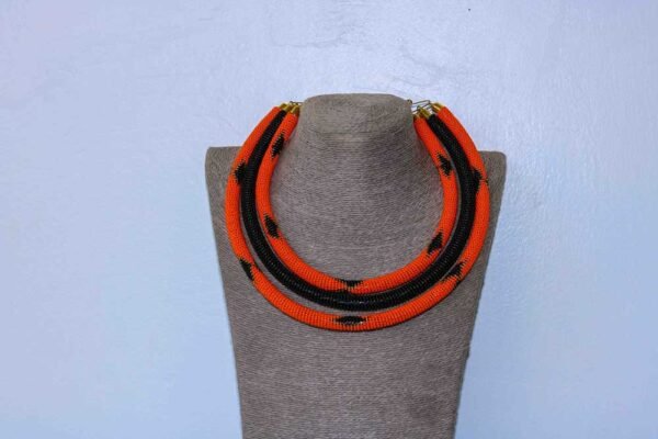 JAFARI Orange Beaded Necklace, African Layered Necklace
