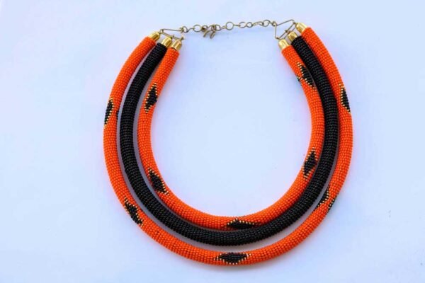 JAFARI Orange Beaded Necklace, African Layered Necklace