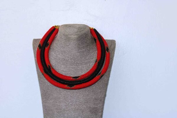 JATA Red Beaded Zulu Necklace, Layered necklace
