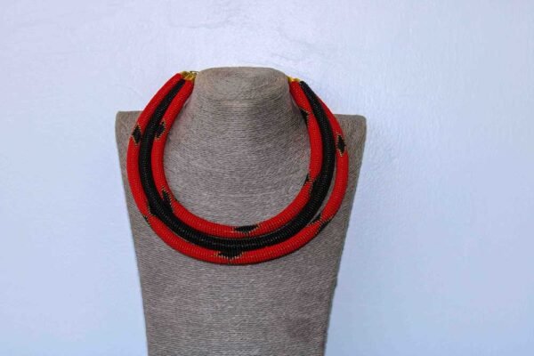 JATA Red Beaded Zulu Necklace, Layered necklace