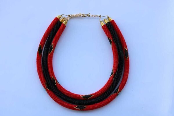 JATA Red Beaded Zulu Necklace, Layered necklace