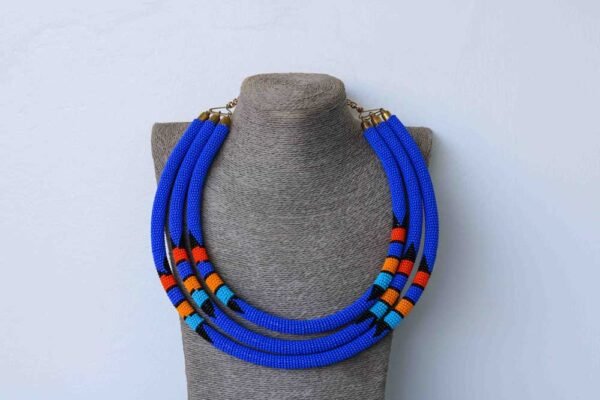 RAFIYA Blue Beaded layered Necklace, African necklace