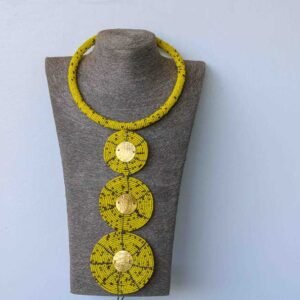 AZIZA African Yellow beaded tiered necklace, Pendant necklace