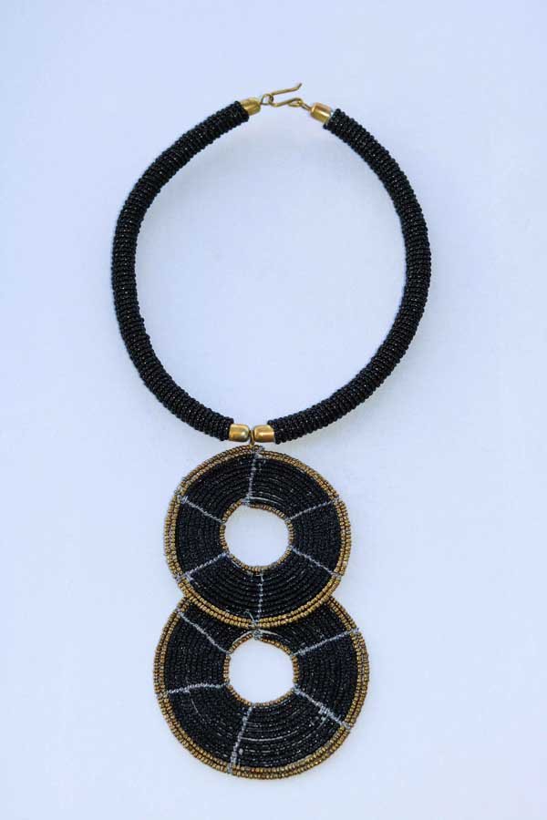 KAMARI Black tiered necklace, African beaded Pendant necklace