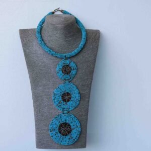JABALI Light Blue tiered necklace, African beaded Pendant necklace