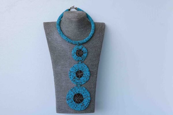 JABALI Light Blue tiered necklace, African beaded Pendant necklace