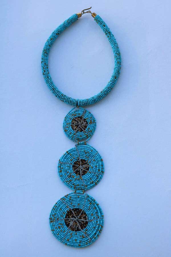 JABALI Light Blue tiered necklace, African beaded Pendant necklace
