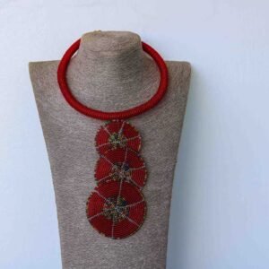 ABEDI Red beaded tiered necklace, African Pendant necklace