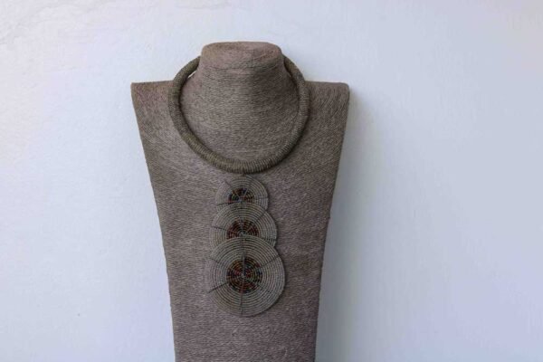 49a.jpg JAMALI Silver beaded tiered necklace, African Pendant necklace