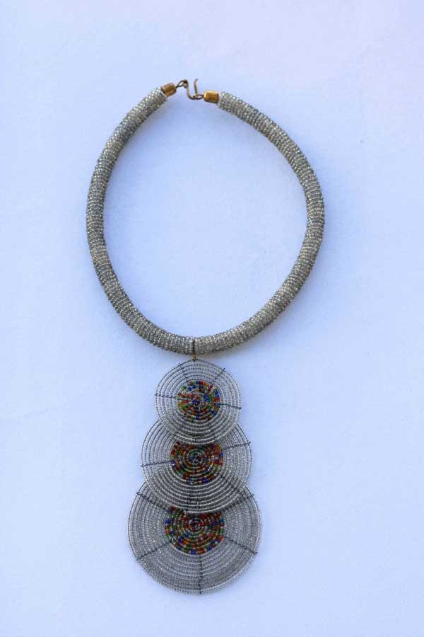 49b.jpg JAMALI Silver beaded tiered necklace, African Pendant necklace