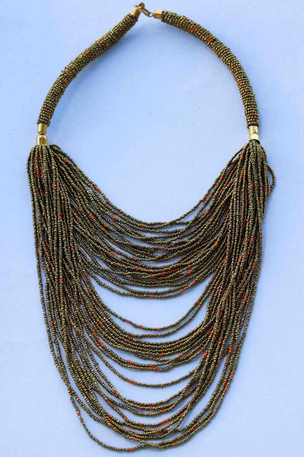 AMRI African fringe necklace, Beaded Pendant necklace