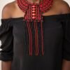 MALKIA African Beaded Leather Necklace, Red and black necklace
