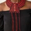 MALKIA African Beaded Leather Necklace, Red and black necklace