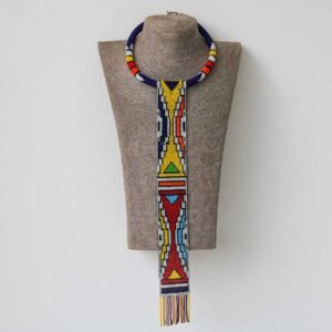 ABASI African pendant necklace, Blue beaded necklace