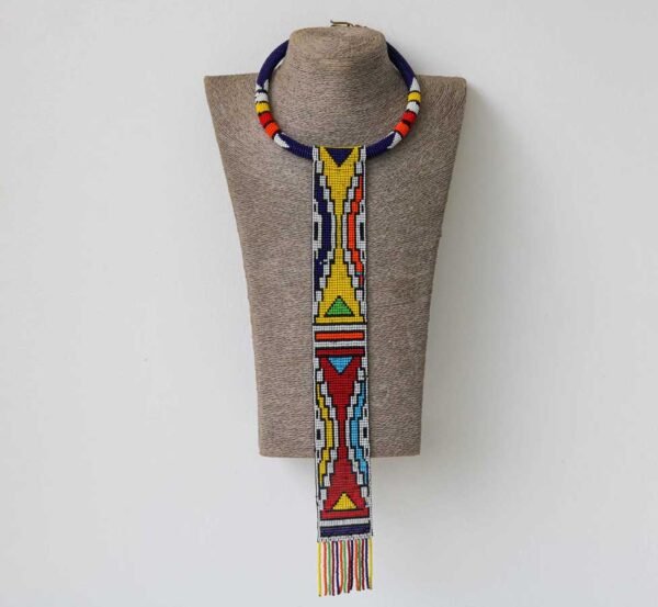 ABASI African pendant necklace, Blue beaded necklace