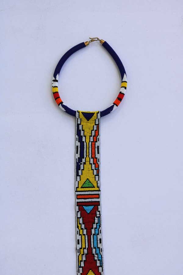 ABASI African pendant necklace, Blue beaded necklace