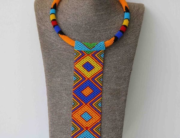 65b.jpg IMAMU Beaded Orange necklace, African Zulu necklace