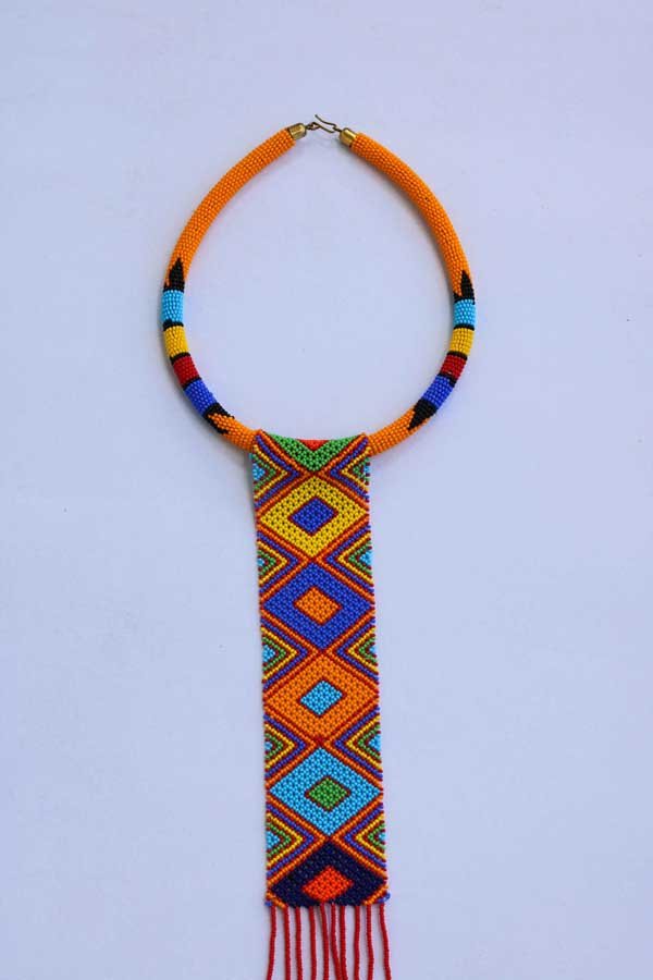 65c.jpg IMAMU Beaded Orange necklace, African Zulu necklace