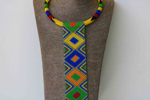 BAHARI Yellow Zulu necklace, African beaded Pendant necklace