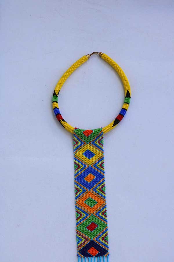 BAHARI Yellow Zulu necklace, African beaded Pendant necklace
