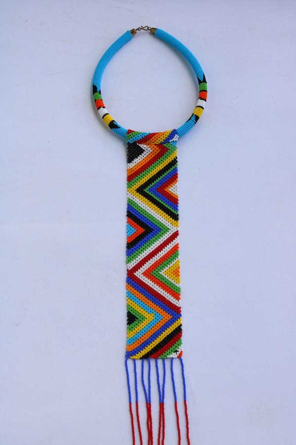 HASANA Light Blue Zulu necklace, African beaded Pendant necklace