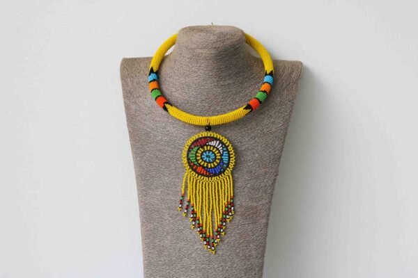 70b.jpg KIBIBI Yellow Beaded Zulu Necklace, African Pendant necklace