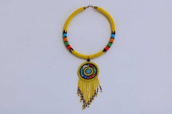 70c.jpg KIBIBI Yellow Beaded Zulu Necklace, African Pendant necklace