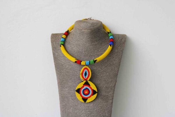 MAINA Yellow Zulu Pendant Necklace, African Beaded Necklace
