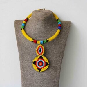 MAINA Yellow Zulu Pendant Necklace, African Beaded Necklace