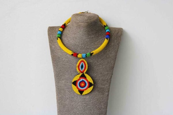 MAINA Yellow Zulu Pendant Necklace, African Beaded Necklace