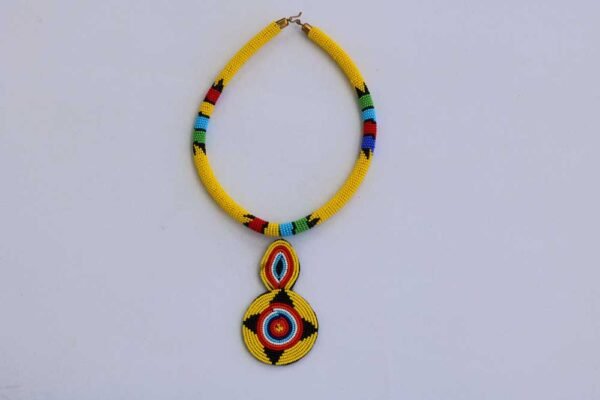 MAINA Yellow Zulu Pendant Necklace, African Beaded Necklace