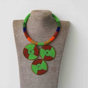 KOVI Green Zulu Pendant Necklace, African Beaded Necklace