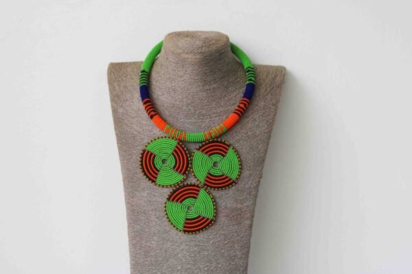 KOVI Green Zulu Pendant Necklace, African Beaded Necklace